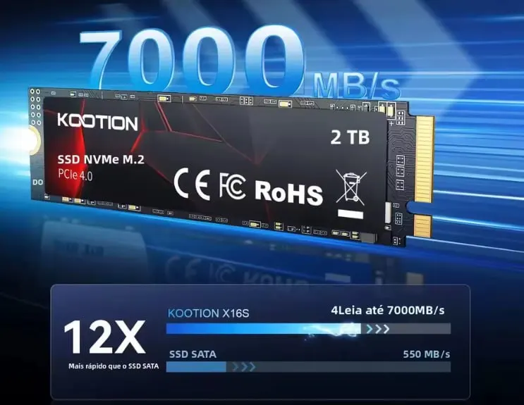 SSD NVMe M.2 1TB 7000 MB/s PCIe 4.0 X4 2280 PS5 em promoção na AliExpress