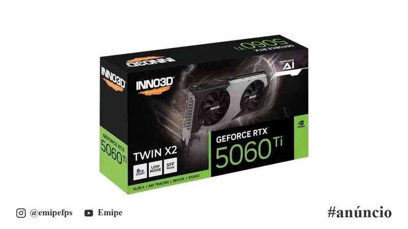Placa de Vídeo GeForce NVIDIA Inno3D RTX 5060 Ti 8GB Twin X2 GDDR7 N506T2-08D7-193075N em promoção na Shopee
