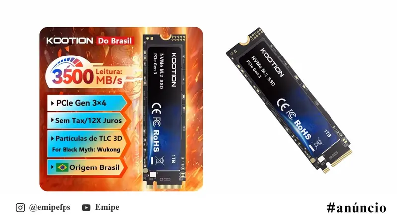SSD NVMe 1TB Kootion M.2 Gen3 em promoção na AliExpress