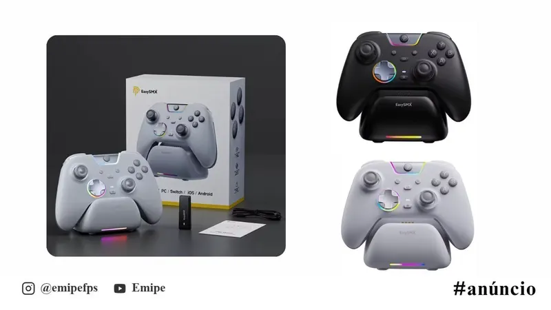 Controle Sem Fio EasySMX X05 Pro RGB, Hall Effect, Botões Programáveis, Conexão Tri-Mode, 1000Hz & 1000mAh em promoção na AliExpress