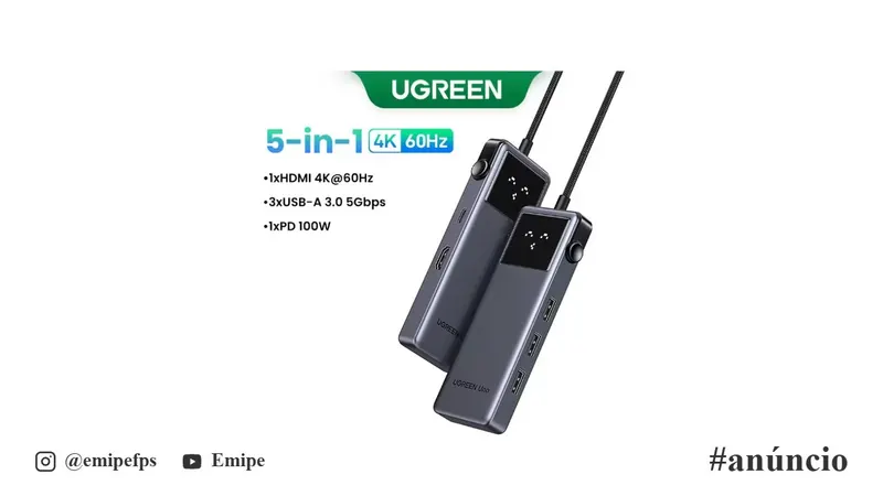 Hub USB Ugreen 5 em 1 - 1x HDMI 4K 60Hz - 3x USB-A - 1x PD 100W - Loja Oficial Ugreen em promoção na AliExpress