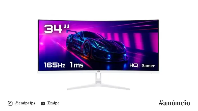 Monitor Gamer HQ Premium 34" Curvo Branco, 1ms, 165Hz, UltraWide QHD (3440x1440), AMD FreeSync, HDMI, DP, HQW34C16 em promoção na Shopee