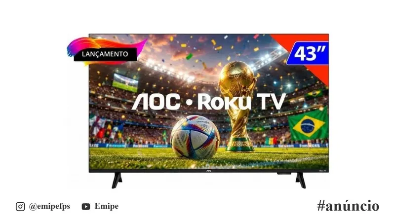 TV Smart 43 Polegadas AOC Roku HD Wi-Fi 43S5155/78G em promoção na Shopee