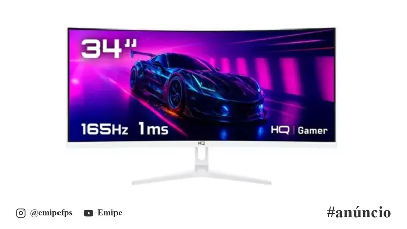 Monitor Gamer HQ Premium 34" Curvo, Branco, 1ms, 165Hz, UltraWide QHD 3440x1440, AMD FreeSync, HDMI, DP, HQW34C16 em promoção na Shopee