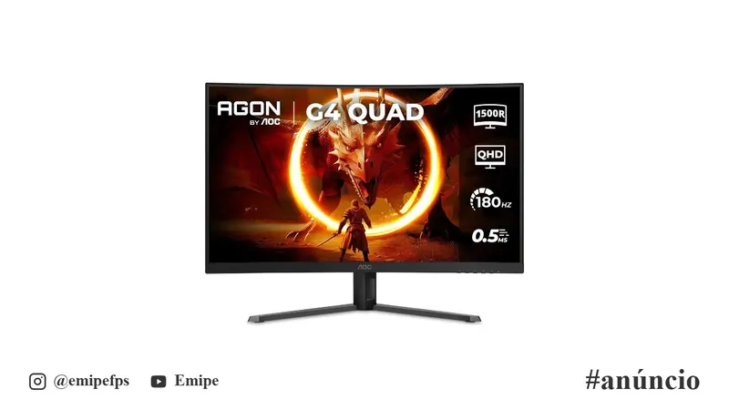 Monitor Gamer Curvo AOC AGON Quad 32" 180Hz 0,5ms HDR10 CQ32G4E em promoção na Shopee