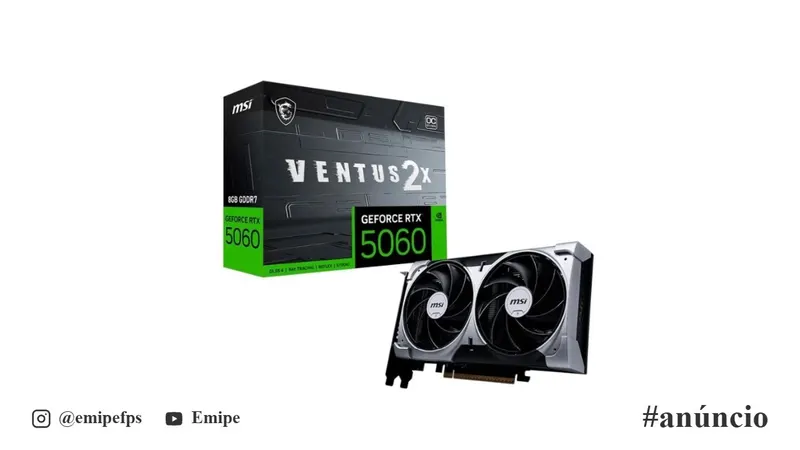 Placa de Vídeo NVIDIA GeForce MSI RTX 5060 8GB Ventus 2X OC Blackwell - 912-V537-017 em promoção na Shopee