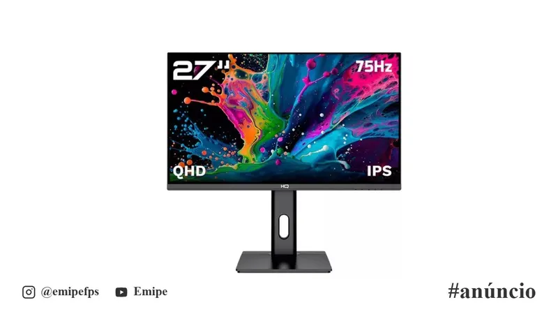 Monitor HQ Pro 27”, IPS, 1ms, QHD 2560x1440, Ergonômico, Ajuste de Altura e Rotação, HDMI, DP, Frameless, HQ27AJ75 em promoção na Shopee