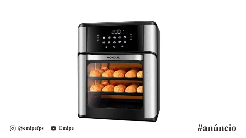 Fritadeira Air Fryer Forno Mondial AFON-12L-BI, 12L, 2000W, 127V, Preto/Inox em promoção na Shopee