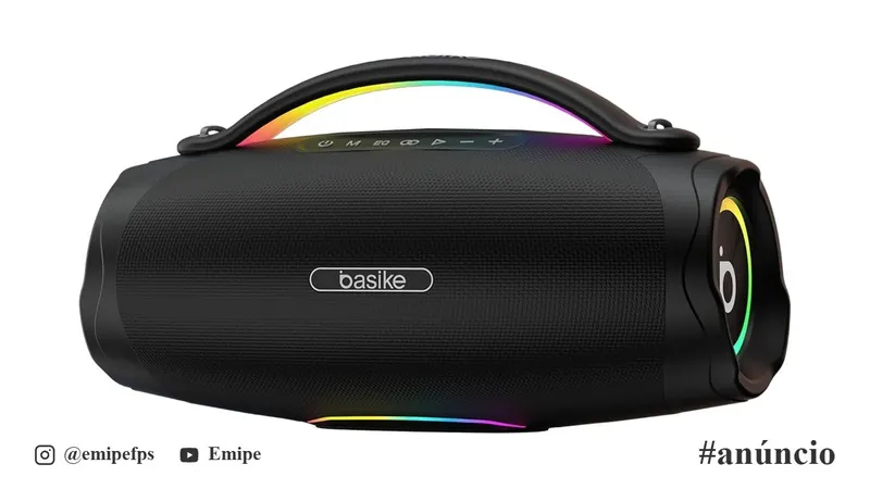 Caixa de Som, Basike Boombox V98, Bluetooth 5.3, 100W | Portátil, IPX6 À Prova D'água e Resistente À Poeira, Luz RGB, Sound Surround, Tecnologia TWS, Áudio Lossless, EQ/USB/TF/AUX em promoção na Amazon
