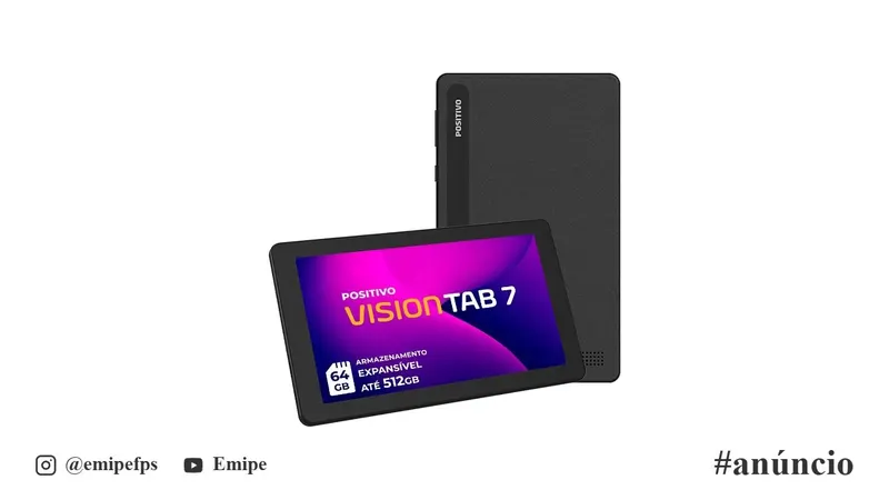 Tablet Positivo Vision TAB 7, Processador Octa-Core, 3GB RAM, 64GB de Armazenamento, Tela 7” IPS, Bateria 3100mAh, Android 14 Go, Wi-Fi, Preto em promoção na Mercado Livre