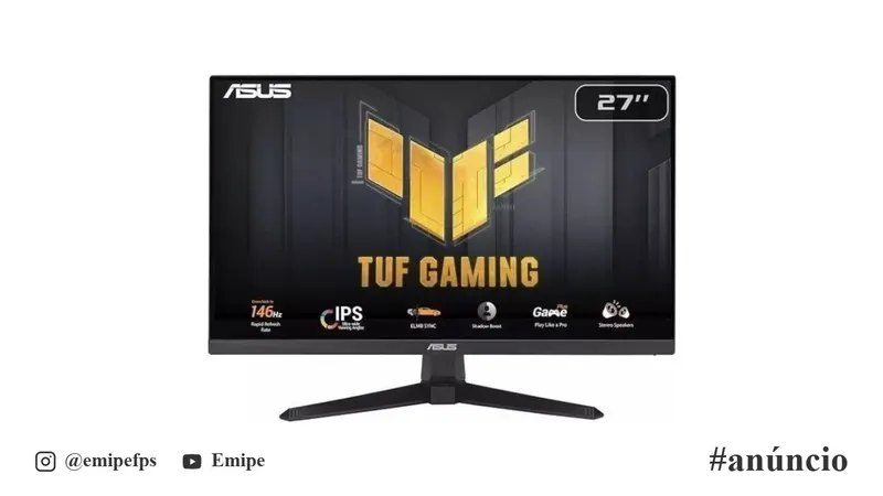 Monitor ASUS TUF Gaming, 27", IPS, Full HD, 146Hz, 1ms, FreeSync, HDR10, HDMI, DisplayPort, Preto, VG279QE5A em promoção na Shopee
