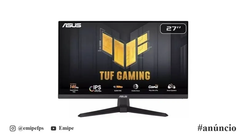 Monitor ASUS TUF Gaming, 27", IPS, Full HD, 146Hz, 1ms, FreeSync, HDR10, HDMI, DisplayPort, Preto, VG279QE5A em promoção na Shopee
