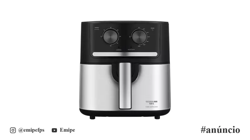 Fritadeira Air Fryer 5,5L Cyclone Preto e Inox Midea em promoção na Shopee