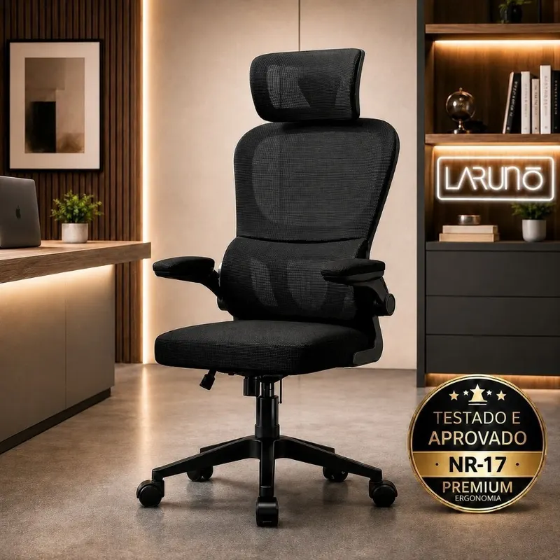 Cadeira de Escritório Ergonômica Giratória Presidente com Apoio Lombar, Braços Ajustáveis e Tecido Mesh - Laruno em promoção na Shopee