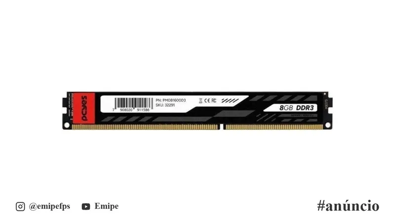 Memória PCYes 8GB, DDR3, 1600MHz, UDIMM, PM081600D3 em promoção na Shopee