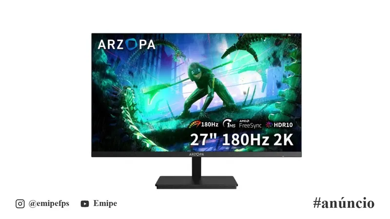 Monitor Gamer ARZOPA M1RC, 27" 2K QHD 180Hz IPS, 1ms, 115% sRGB, USB-C, HDMI, DisplayPort em promoção na Shopee