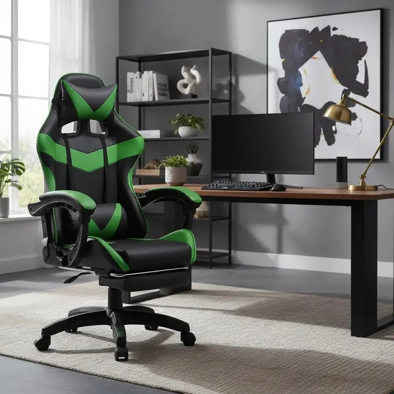 Cadeira De Escritório Gamer Nitro Ergonômica Estofado Couro Sintético Reclinável Altura Ajustável Apoio Para Pés Cor Verde Luvinco em promoção na Mercado Livre