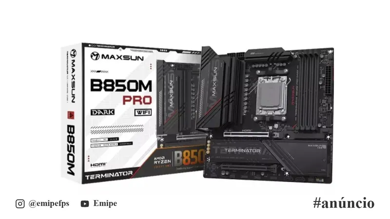 Placa-Mãe Maxsun Terminator B850M Pro Dark Wi-Fi, Chipset B850, AMD AM5, mATX, DDR5 em promoção na Shopee