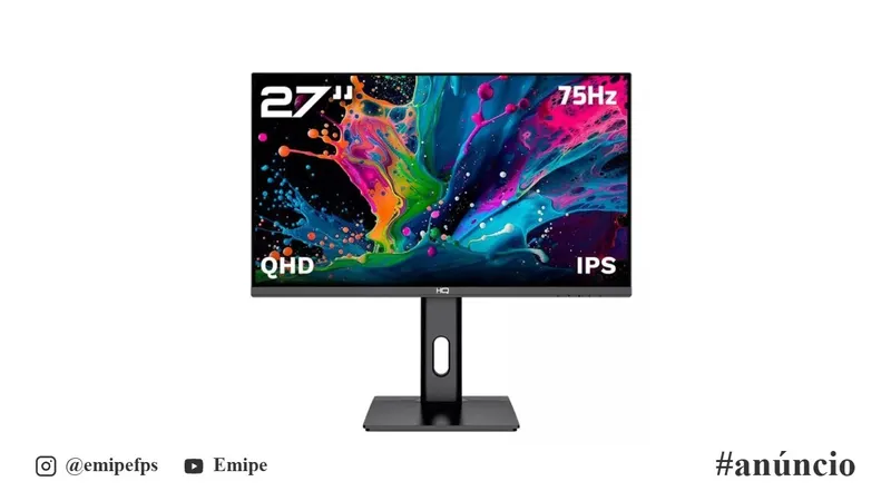 Monitor HQ Pro 27”, IPS, 1ms, QHD 2560x1440, Ergonômico, Ajuste de Altura e Rotação, HDMI + DP Frameless HQ27AJ75 em promoção na Shopee