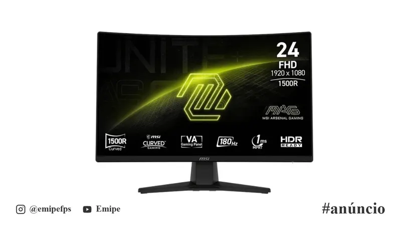 Monitor Gamer MSI MAG 242C, 23.6", Full HD, 180Hz, 9S6-3BC31T-004 em promoção na Shopee