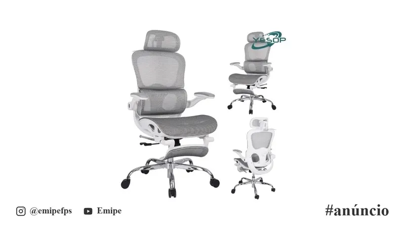 Cadeira de Escritório Ergonômica YESOP com Apoio Lombar e de Pernas, Assento Zero Gravity, Branco em promoção na Shopee