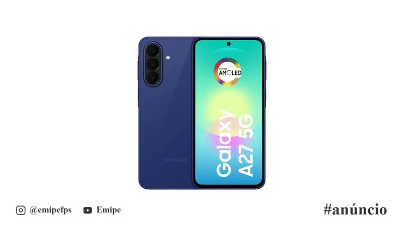Smartphone Samsung Galaxy A27 5G, 128GB, 6GB RAM, Super AMOLED 6,7", Câmera Tripla de 50MP, Selfie de 12MP, Bateria de 5.000mAh, IP67, NFC, Dual SIM, Recursos de IA, Azul em promoção na Mercado Livre