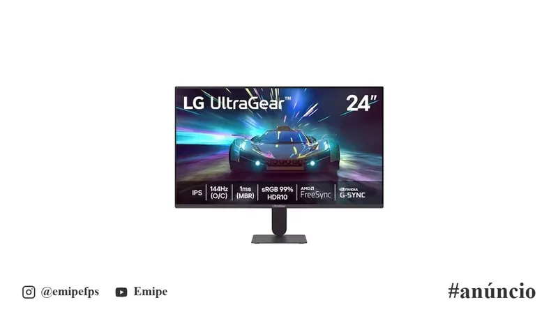 Monitor Gamer LG UltraGear 24", Full HD, 144Hz, 1ms, IPS, G-Sync, FreeSync, HDR10, Preto, 24G411A-B em promoção na Shopee